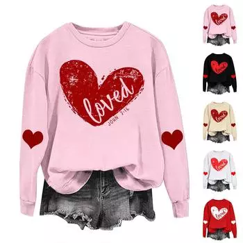 LOVE Women s Fashion Casual Valentine s Day Love Print Round Neck Straight Shoulder Sweater Top S чёрный