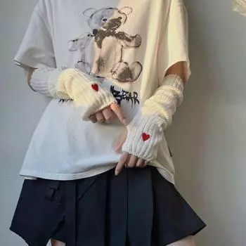 Love Y2K Warm Sleeves Long Mittens Fingerless Gloves Girl Party style 2