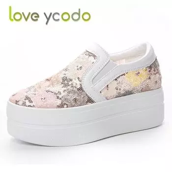 love ycodo Брендовая женская повседневная обувь на платформе, модная обувь с блестками для девочек и студентов 39 красный