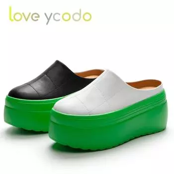 Love Ycodo, женская модная повседневная кожаная обувь, водонепроницаемые настольные туфли на очень толстой подошве, простые удобные тапочки-лоферы для девочек на весну, лето и осень 39 белый