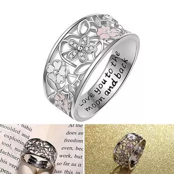 Love You To The Moon And Back Креативное кольцо с цветами и обручальным кольцом, подарок на день рождения, размер 6-10 A