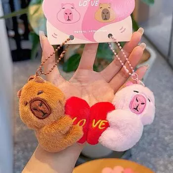 Loveable Capybara Plush Keychain Cute Cartoon Heart Key Tag Magnetic Closure Kid