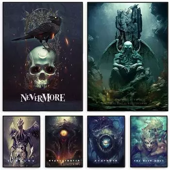 Lovecraft Cosmic Horrors Poster Edgar Allan Poes Raven Cthulhu Canvas Painting Wall Art for Living Room Home Decor Mural 21cm30cm NoFrame