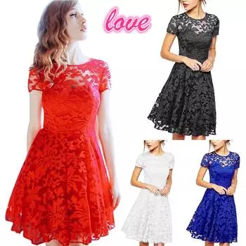 Очаровательное платье из тонких кружев с круглым вырезом и коротким рукавом L