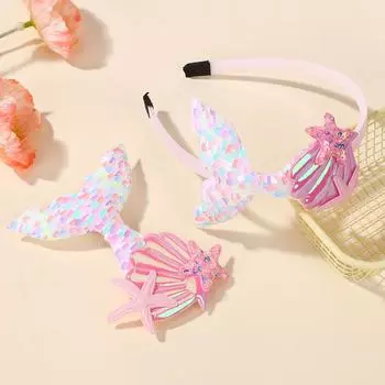 LOVEKIKI 2Pcs/lot Sparkling Mermaid Hair Clip Headband Set Kids Performance Vacation Hair Accessory Exquisite Headwear Gift