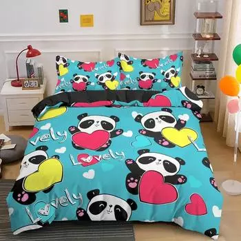 Lovely Cartoon Panda Bedding Sets Printed Duvet Cover Set For Boys Girls 135x200 Duvet Cover King Single Double Size Room Decor EU single(135x200cm)