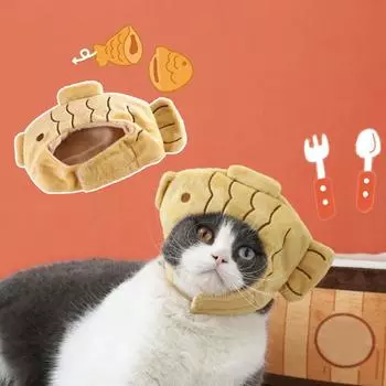 Lovely Cat Hat Soft Dog Hat Adorable Cartoon Taiyaki Shape Pet Dog Cat Headwear Dress-up белый