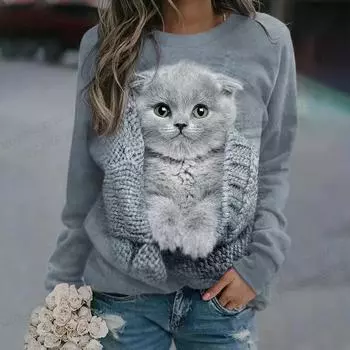 Lovely Cat Hoodie Женская мода O-образный вырез толстовки женские толстовки Kawaii пуловеры Y2k пальто Kawaii одежда Весенняя одежда с капюшоном S