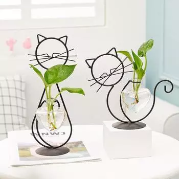 Милая кошка ретро железная ваза линия гидропонное растение ваза для цветов украшение для дома металлический держатель для растений скандинавский стиль железная ваза орнамент