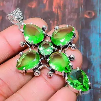 Lovely Cross Peridot Gemstone Handmade 925 Sterling Silver Women Pendant Jewelry 1.77 Inches зелёный