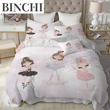 Милый милый комплект постельного белья для детей принцессы из микрофибры с рисунком единорога, лебедя, балетной девочки, пододеяльник для девочек, женщин, подарок на день рождения EU single(135x200cm)