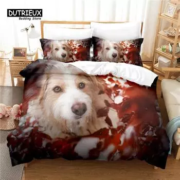 Lovely Dog Bedding Set, 3Pcs Dogs Duvet Cover Set, Soft Comfortable Breathable Duvet Cover, For Bedroom Guest Room Decor EU single(135x200cm)