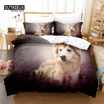 Lovely Dog Bedding Set, 3Pcs Duvet Cover Set, Soft Comfortable Breathable Duvet Cover, For Bedroom Guest Room Decor EU single(135x200cm)