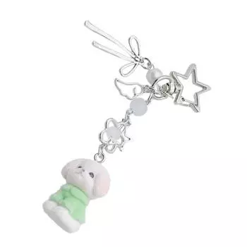 Lovely Dog Bowknot Bead Star Keychain Pendant Bag Phone Pendant Women Backpack Handbag Charm Lovely Hangings Decoration