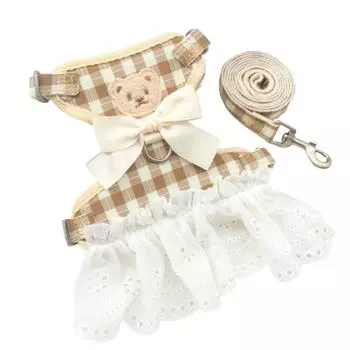 Lovely Dog Vest Harness Plaid Pattern Pet Harness and Leash Set Pet Chest Belt Pet Accessories S-Coffee Big Plaid