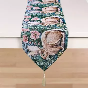 Lovely Easter Knit Table Runner Stylish Table Cover For Enhancing Celebrations Spring Gray Rabbit