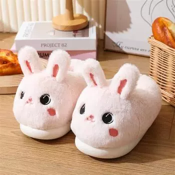 Lovely Frog Slippers Woman Slip-on Fur Slides Animal Rabbit Tiger Cat Panda Plush Slippers Home Winter Warm Furry Shoes 36-37