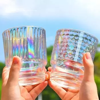 Lovely Girl Iridescent Glass Cup With Lid Straw For Coffee Water Wine Beer Juice Milk Tea Glass Cup Simple Ice Drinking Cup Gift 0.4L