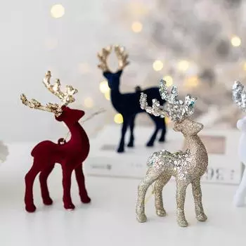 Lovely Glittering Simulation Reindeer Elk DIY Glitter Deer Decor Flocking Fabric PVC Christmas Deer Home шампанского