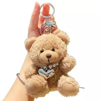 Lovely Goggles Pilot Bear Keychain Pearl Hanging Rope Plush Bear Key Ring Heart Pink Stuffed Animal Pendant Backpack style 1