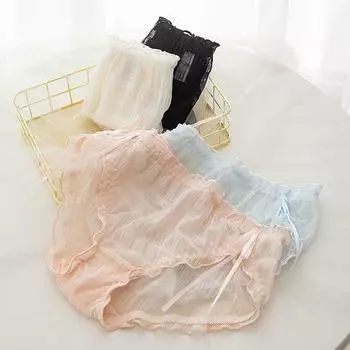 Lovely Ladies Middle-waist Silk Ribbon Underpant Mesh Panties Bow Briefs Women Thong Sexy Lingeries L