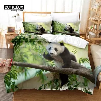 Lovely Panda Bedding Set, 3Pcs Duvet Cover Set, Soft Comfortable Breathable Duvet Cover, For Bedroom Guest Room Decor EU single(135x200cm)