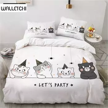 Lovely Party Cats Bedding Set Animal 3d Bed Linen Quilt Duvet Cover Sets Home Textile Decor Twin Single Queen King Size Fashion EU single(135x200cm)