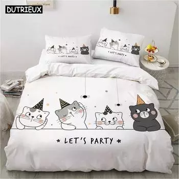 Прекрасный постельный комплект Party Cats Животное 3d Постельное белье Одеяло Пододеяльник Комплекты Домашний текстиль Декор Полуторный Односпальный Двуспальный Кинг-сайз Мода EU Single 135x200cm