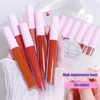 Lovely Rabbit Lip Glaze Lipstick Set Matte Nude Antistick Cup Lip Mud Водостойкий стойкий блеск для губ