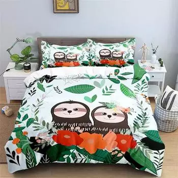 Lovely Sloth Duvet Cover Set Cartoon Animal Bedding Set For Girls Boys Teens Dorm Bedroom Decor Microfiber King Comforter Cover EU single(135x200cm)