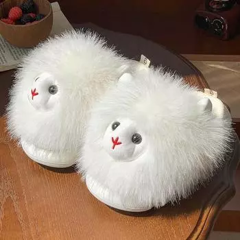 Lovely white alpacas furry slippers women winter warm fur slides shoes 2024 indoor fluffy home slippers woman female room mules 36-37 кофейный