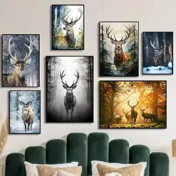 Lovely Wild Animal Deer Poster Prints Cute Jungle Angel Canvas Painting Wall Art Picture for Living Room Modern Home Decor Gift 21cm30cm NoFrame