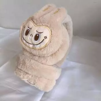 Lovely Winter Warm Labubu Ear Warmers Ears Plush Earmuffs For Women Playful Girls Ear Muffs Cold Protection Warm серый