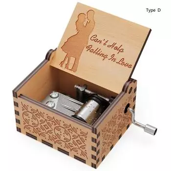 Lover Wooden Birthday Presents Valentines Day Gift Hand-Cranked Engraving Music Box Vintage Type D