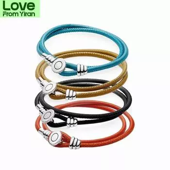 Loveright Double Loop натуральная кожа Pan-Style браслеты 925 серебряная пряжка подходят оригинальные бусины подвески изготовление ювелирных изделий 41cm
