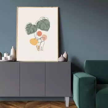 Lovers Cat Green Plants Leaves Boho Wall Art Canvas Painting Nordic Posters And Prints Wall Pictures For Living Room Home Decor 21x30cm No Framed белый