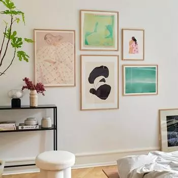 Lovers Wall Art, Abstract Girl, Geometric Leaf, Nordic Poster, Canvas Painting, Square Wall Pictures, Living Room Decor 21x30cm No Framed