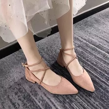 Low Heel Elegant Evening Women s Shoes Pointed Toe Pink Ladies Footwear Square Heels A Slip on Shoe Non Youthful Emo Offer Chic 35 чёрный