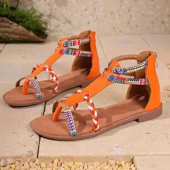 Low Heel Flat with Colors Women s Sandals Zipper National Style Ladies Shoes on Sale 2025 Fashion Summer New Women s Sandals 35
