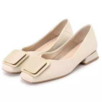 Туфли на низком каблуке с квадратным носком, женские кожаные повседневные рабочие сандалии с неглубоким носком, на высоком каблуке с квадратной пряжкой 34 абрикосовый