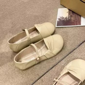 Low-heeled bag head buckle Mary Jane shoes autumn new one-word buckle shoes student solid color Doudou shoes 35