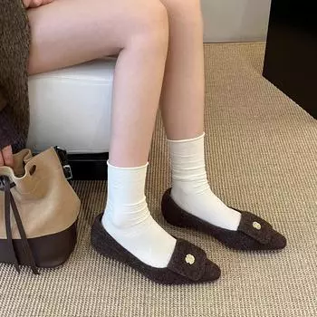 Low-heeled retro suede single shoes women s shoes 2025 new autumn and winter velvet temperament small fragrant commuter shoes 35 чёрный