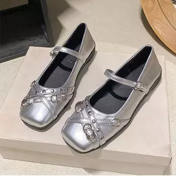 Low-heeled shoes single shoes women s new spring small square head shallow mouth Mary Jane women s shoes inner height-increasing heels 35