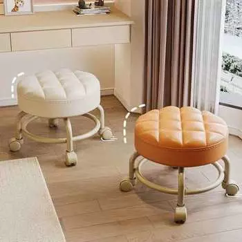 Low Rolling Stool with 360 Degrees Swivel Wheels Faux Leather Cushion Roller Seat серый