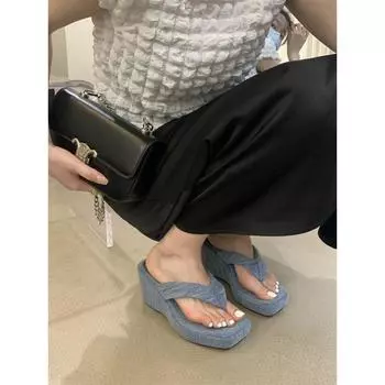 Low Shoes Woman 2024Slippers Summer Luxury Slides Pantofle Heeled Mules Square Toe Rubber Flip Flops Designer New High 35 розовый