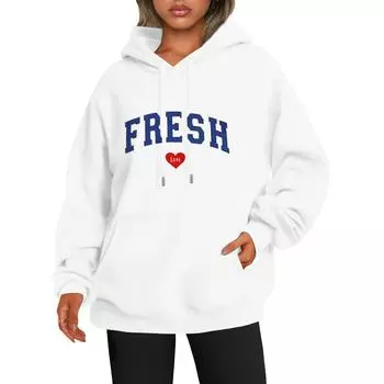 Low Shoulder Sleeve Hoodie Y2K Trendy Letter Love Print Men S And Women S Fleece Sweater XS темно-зеленого