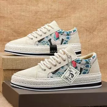Low-top board shoes men s shoes spring and summer 2024 new straw corduroy cloth shoes men s flat-bottomed personalized trendy shoes students 39