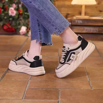 Low-top breathable little white shoes women s 2025 summer new Internet celebrity big head bread shoes platform casual board shoes 35 хаки