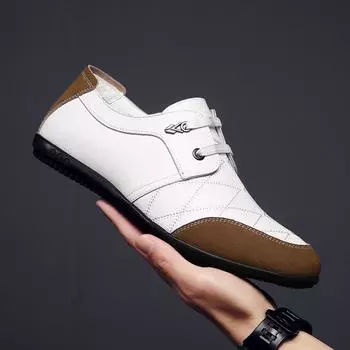 Low-top Doudou shoes men s summer breathable casual leather shoes soft-soled soft leather white men s shoes driving shoes 38