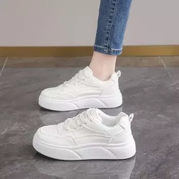 Low-top lace-up white shoes New spring sports board shoes College style fashion lace-up single shoes Women 35